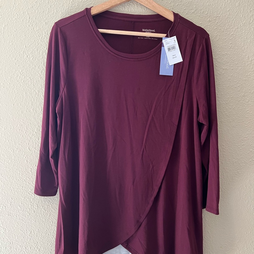 NWT, Motherhood Maternity, Nursing blouse, L, maroon/heather grey